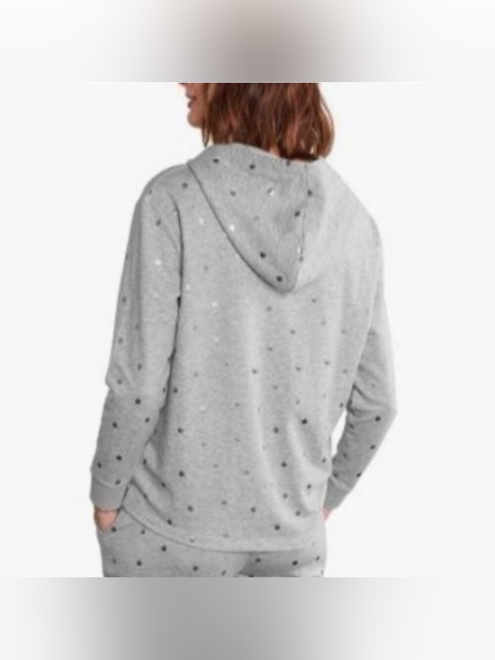 BODEN Jersey Polka-Dot Lounge Hoodie Sweatshirt Metallic Heather Gray Size XS - Picture 2 of 13